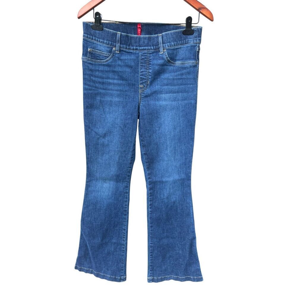 SPANX Jeans Womens L Vintage Indigo High Rise Pull On Flare Leg Whiskering Retro